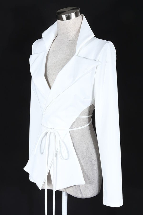 Women's white v-neck long sleeve tie-front top - photo 2
