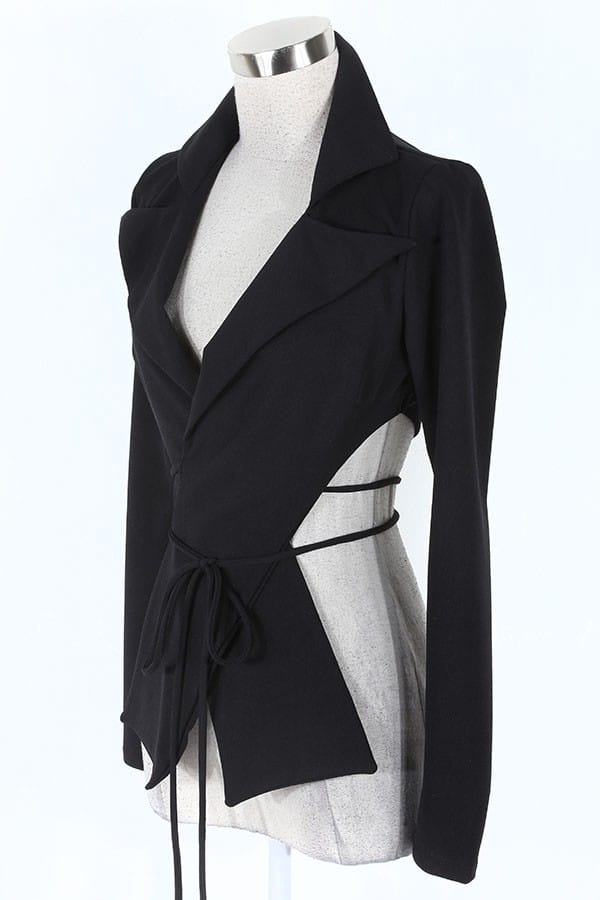 Women's black v-neck long sleeve tie-front top - photo 2