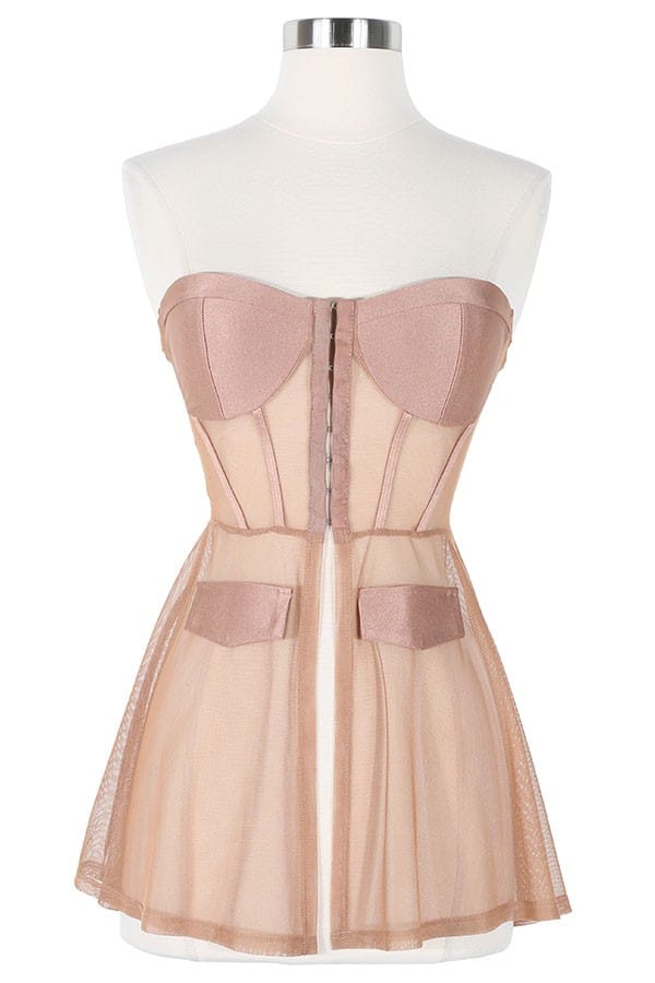 Women's nude lace corset top and shorts set