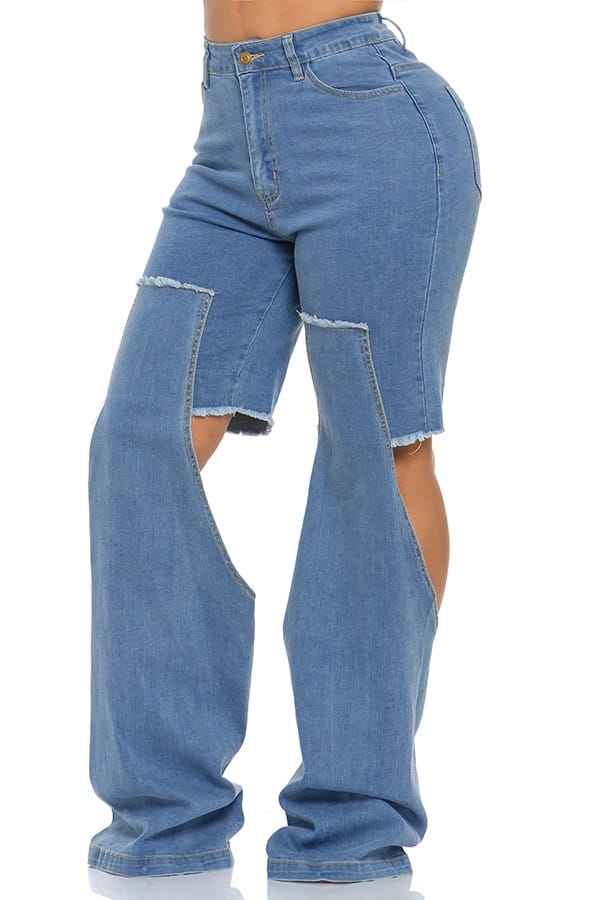 Women's Knee Cutout Baggy Wide-Leg Jeans - photo 2