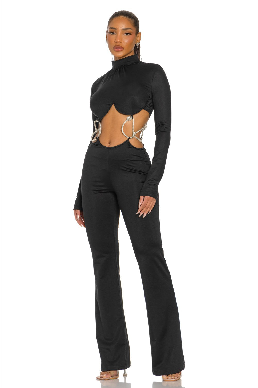 Women's Long Sleeve Cutout Flare Jumpsuit - photo 2