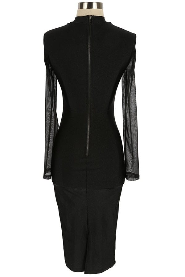 Women's Rhinestone Sheer Mesh Long Sleeve Midi Dress - photo 4