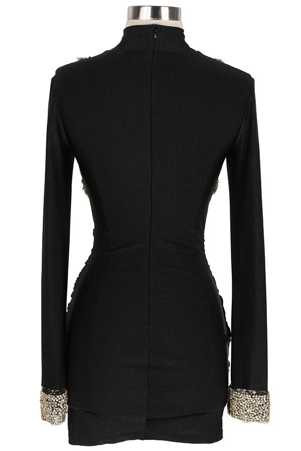 Women's Pearl Applique Mock Neck Long Sleeve Mini Dress - photo 3