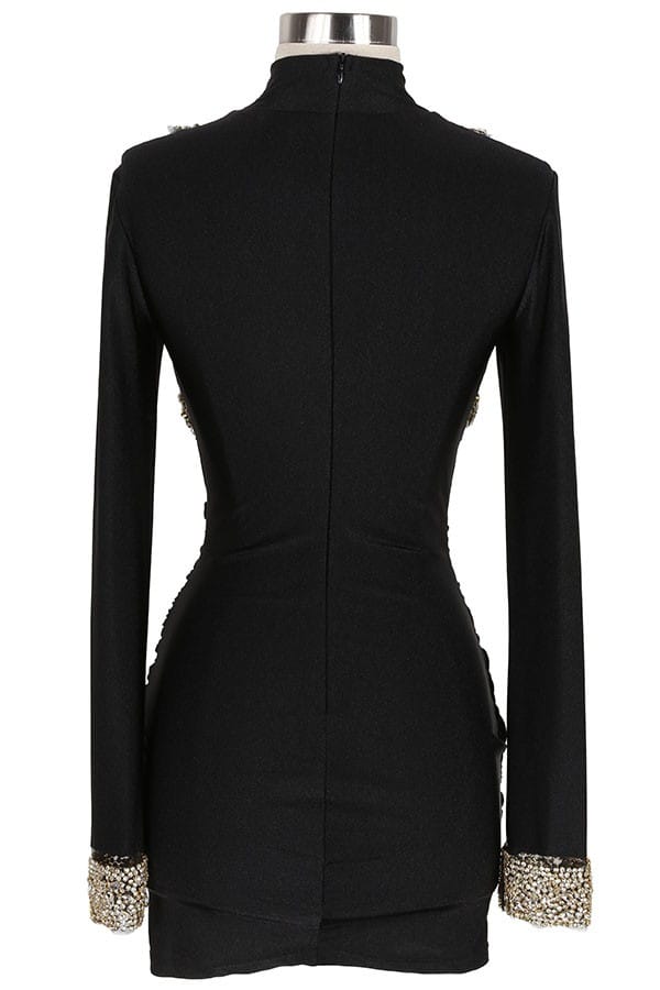 Women's Pearl Applique Mock Neck Long Sleeve Mini Dress - photo 3