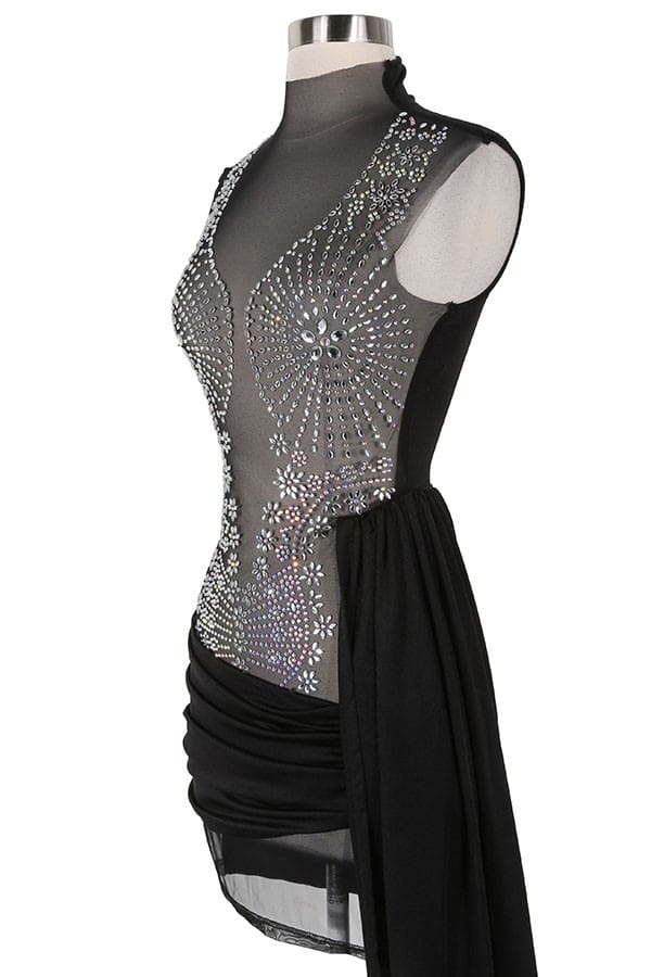 Women's black satin one-shoulder draped sash mini dress - photo 3