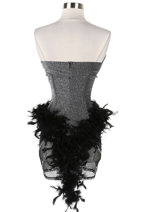 Women's black feather trim corset bustier mini dress - photo 3