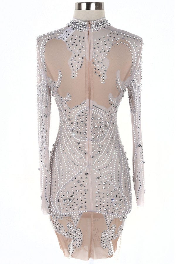 Women's Luxury Crystal Stone Sheer Mesh Mini Dress - photo 4