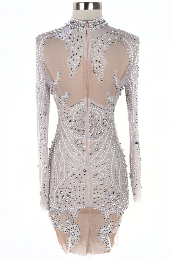Women's Luxury Crystal Stone Sheer Mesh Mini Dress - photo 4