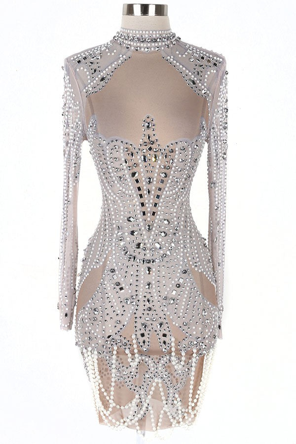 Women's Luxury Crystal Stone Sheer Mesh Mini Dress - photo 2