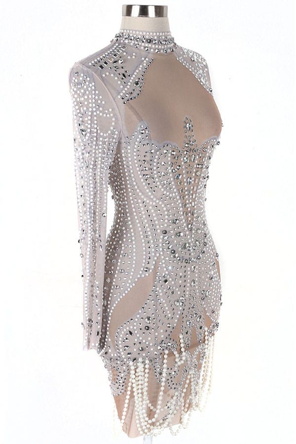 Women's Luxury Crystal Stone Sheer Mesh Mini Dress - photo 3