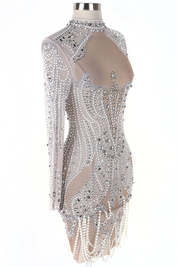 Women's Luxury Crystal Stone Sheer Mesh Mini Dress - photo 3