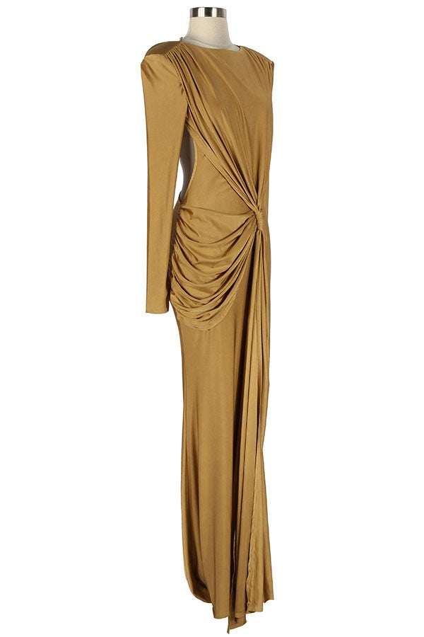 Women's Draped One-Shoulder Satin Maxi Gown - photo 2