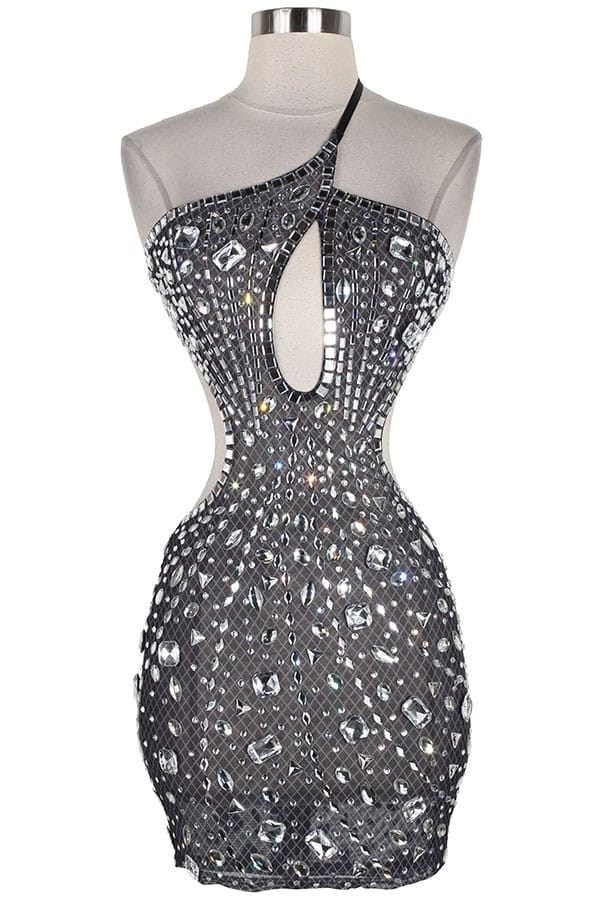 Women's Sequin One-Shoulder Cutout Mini Dress