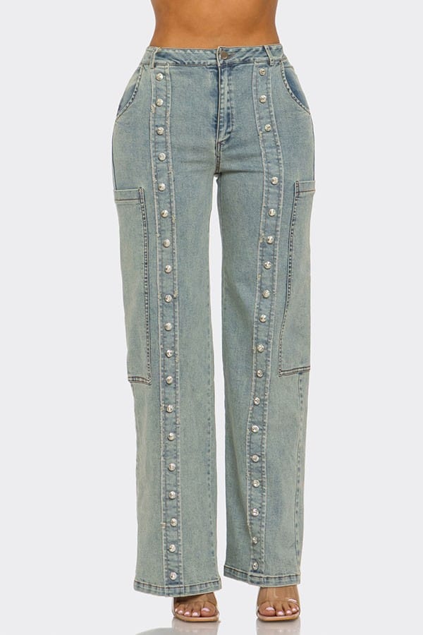 Women's High-Waist Wide-Leg Sage Wash Jeans