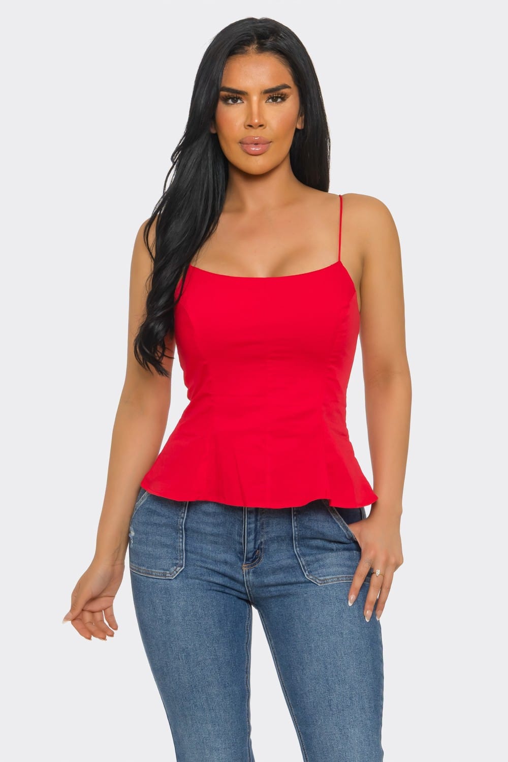 Women's Skyline Poplin Stretch Corset Square Neck Cami Top – detail view
