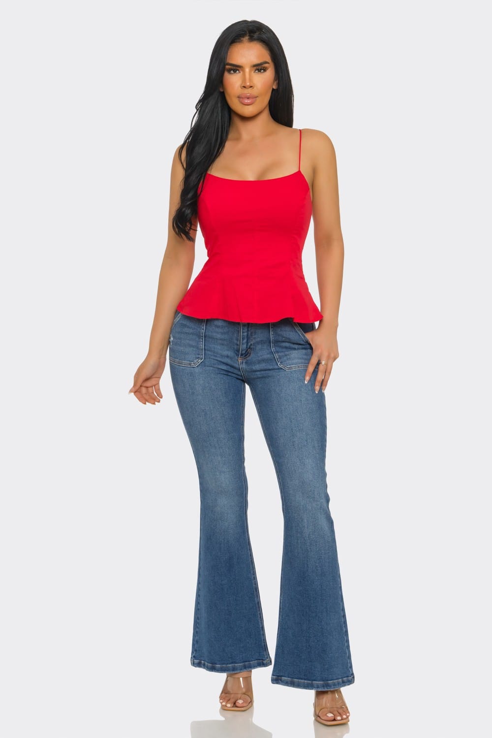 Women's Skyline Poplin Stretch Corset Square Neck Cami Top – front view