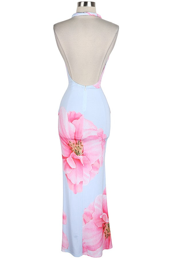 Women's Floral Plunge Halter Slit Maxi Dress - photo 4