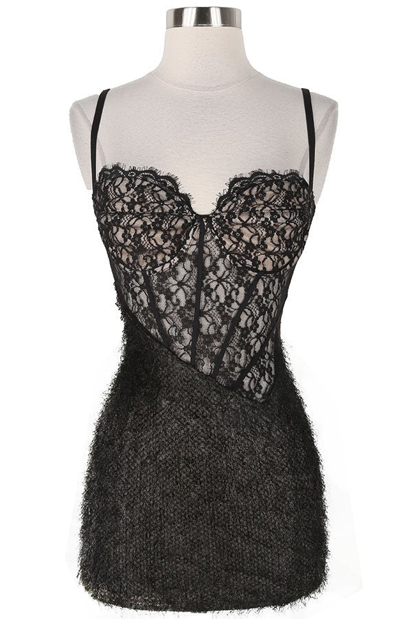 Women's Lace Bodice Sweetheart Spaghetti Strap Mini Dress - photo 2