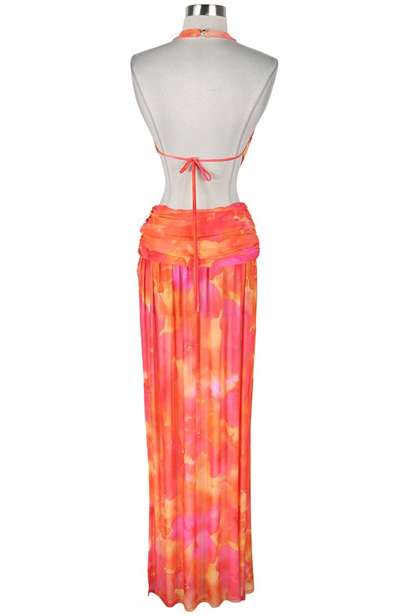 Women's Tropical Floral Halter Slit Maxi Dress - photo 3