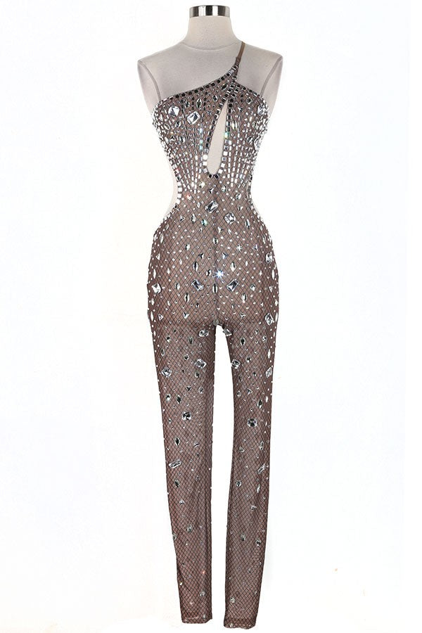 Women's Rhinestone One-Shoulder Keyhole Jumpsuit - photo 2