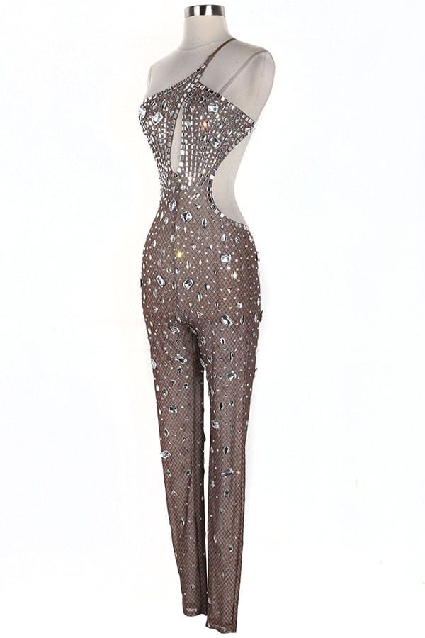 Women's Rhinestone One-Shoulder Keyhole Jumpsuit - photo 3
