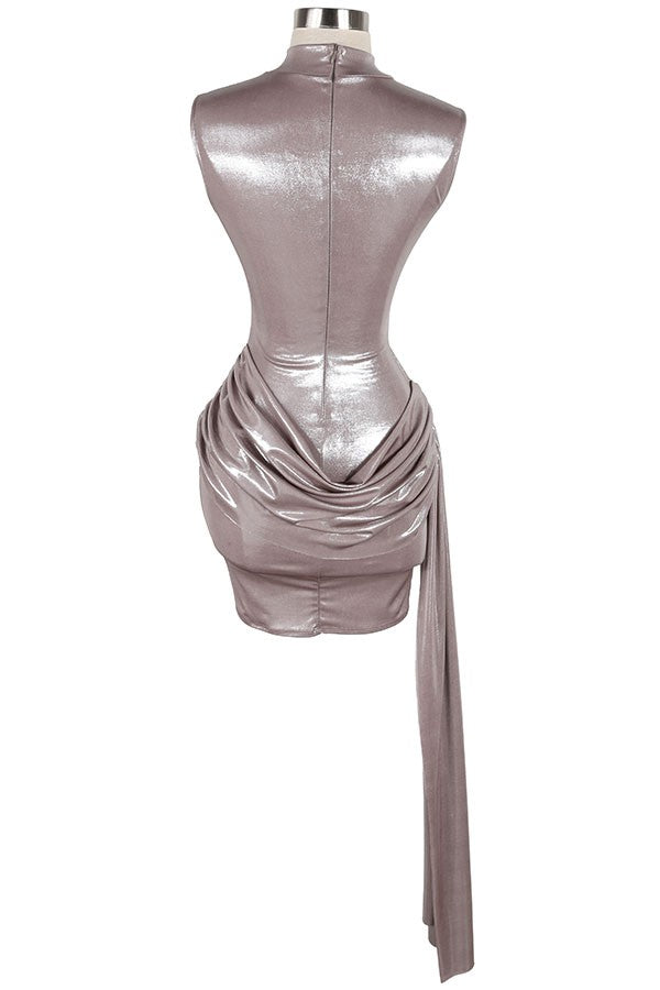 Women's Metallic Lace-Up Halter Side Cutout Mini Dress - photo 4