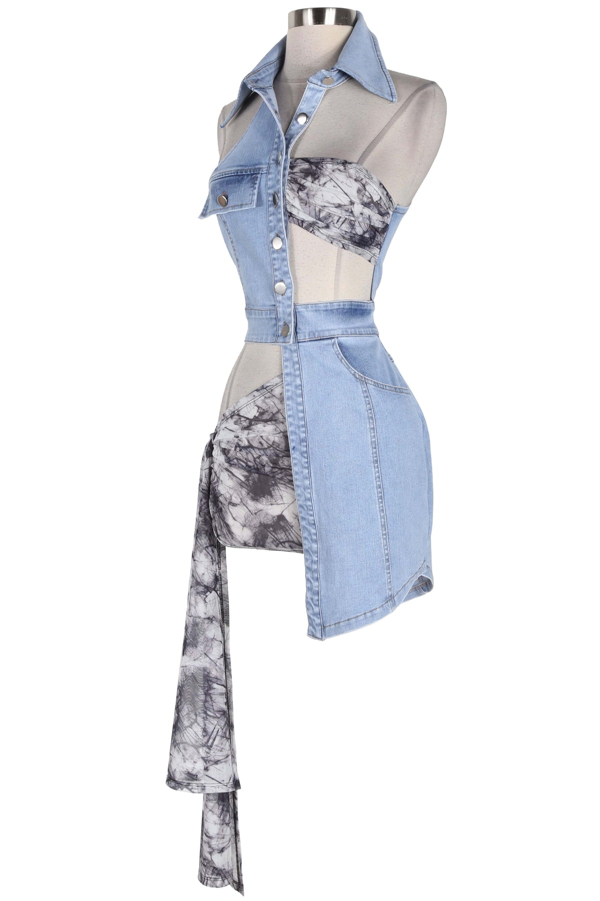 Women's Strapless Cutout Asymmetric Denim Mini Dress - photo 3