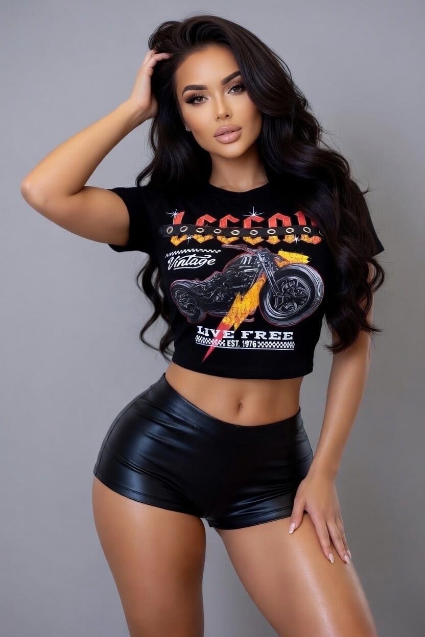 Women's Legend Motorcycle Graphic Crop T-Shirt – front view