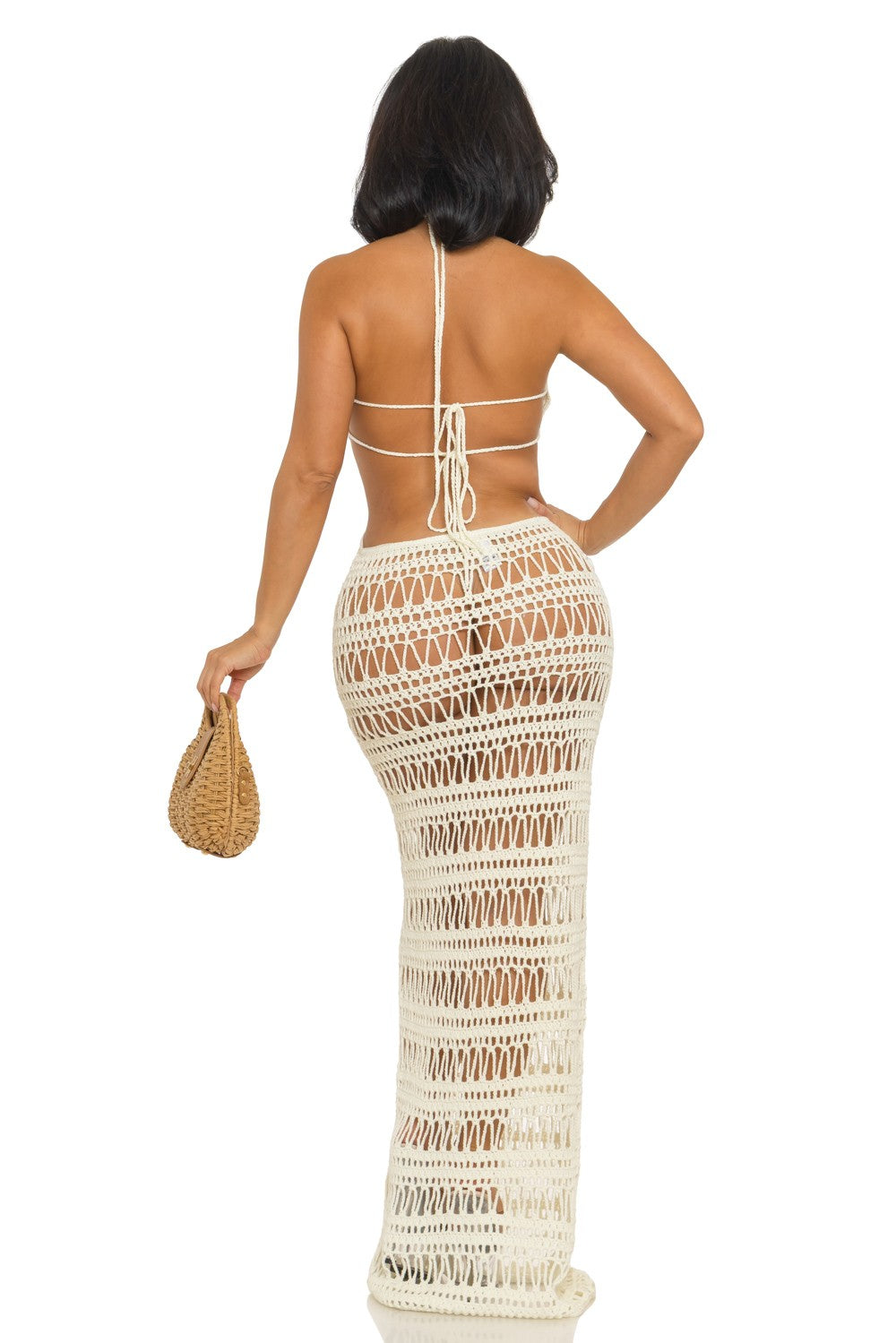 Women's Crochet Halter Open-Knit Maxi Dress - photo 3