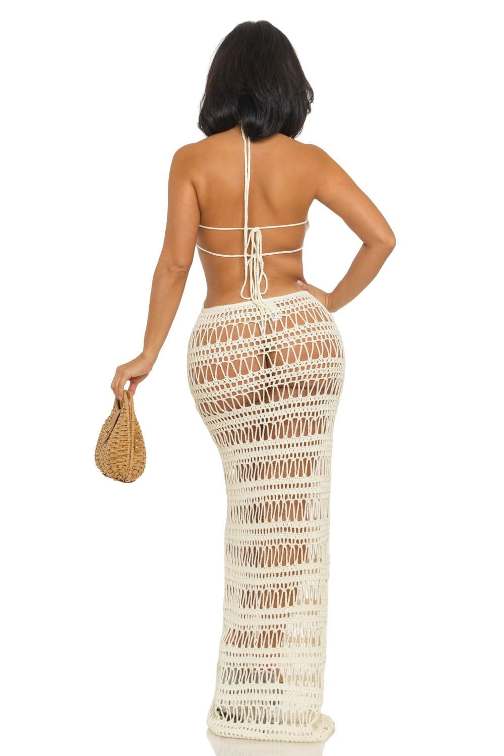 Women's Crochet Halter Open-Knit Maxi Dress - photo 3