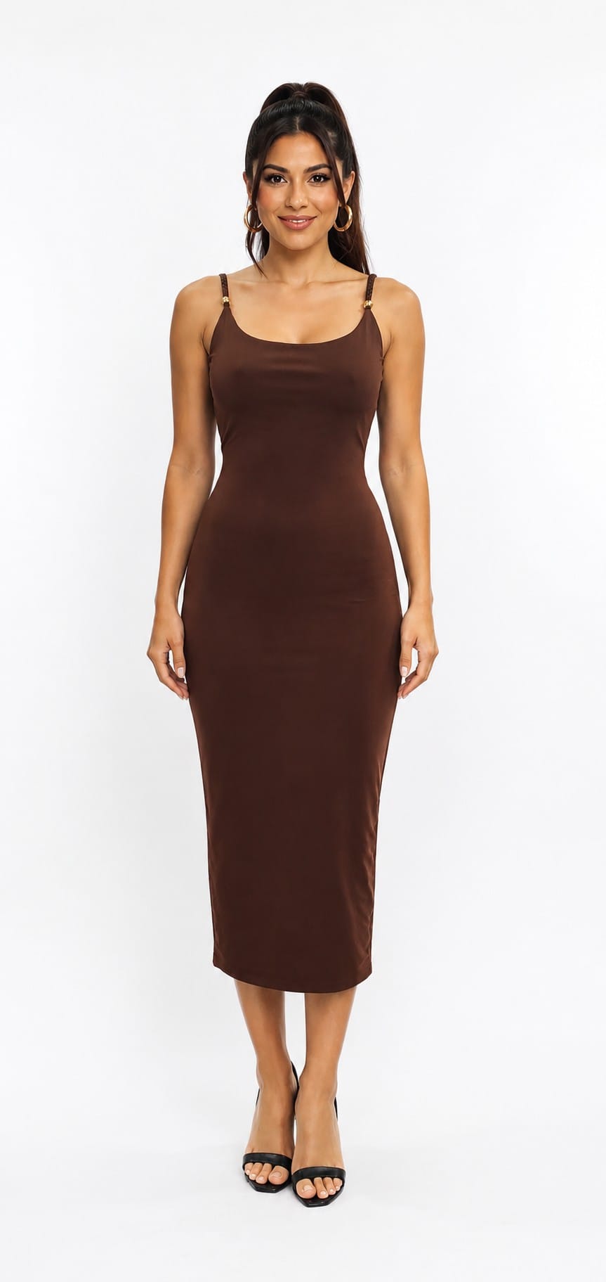 Women's Blue Golden Hour Sculpt Open Back Bodycon Midi Dress – full-length view