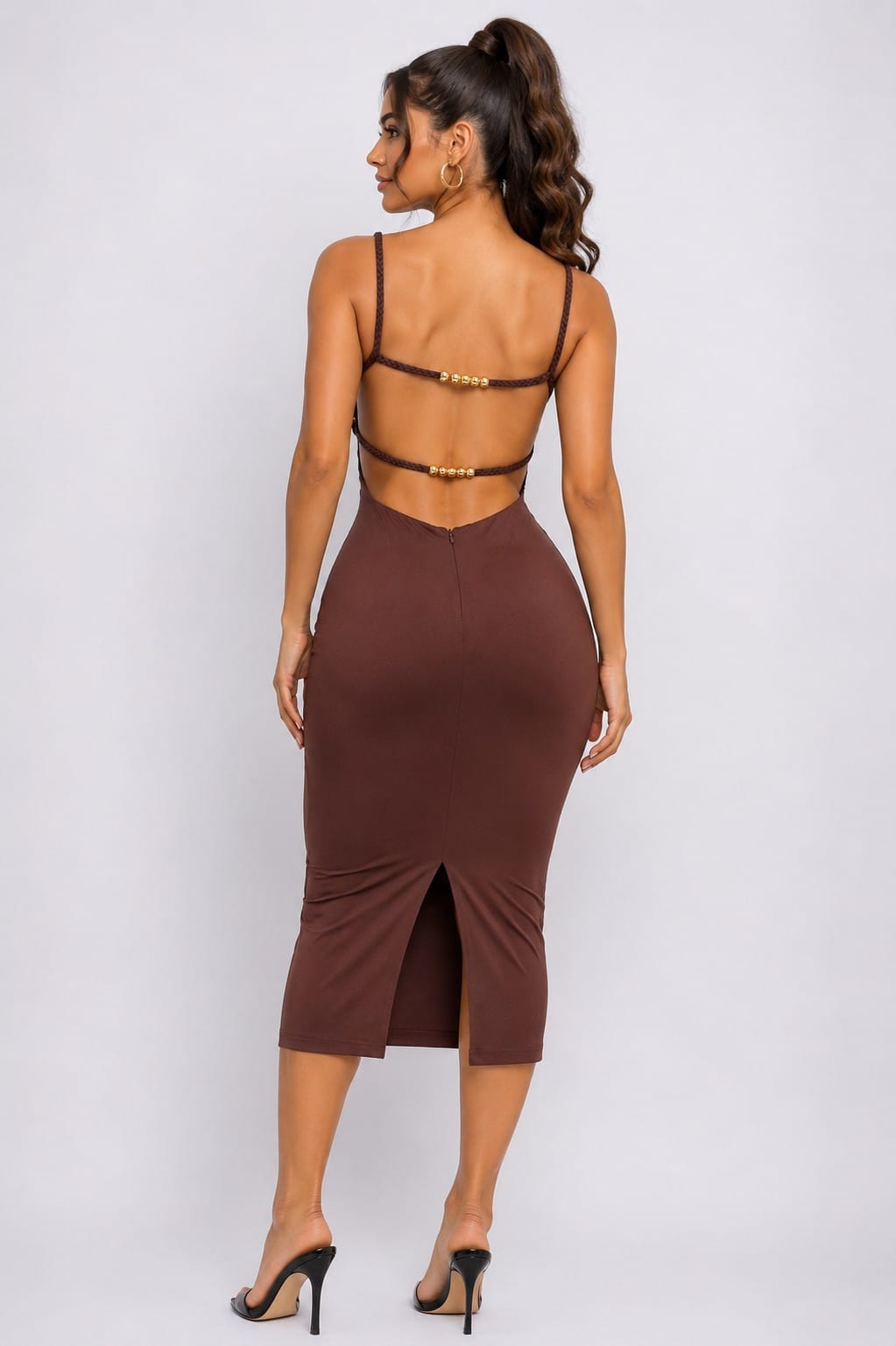 Women's Blue Golden Hour Sculpt Open Back Bodycon Midi Dress – detail view