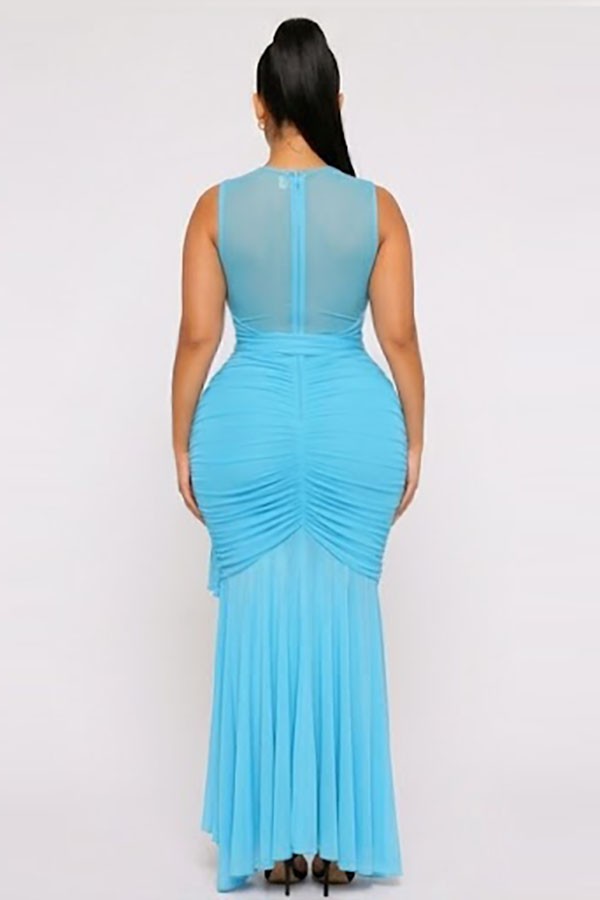 Women's Sleeveless Ruched Mesh Panel Maxi Dress - photo 3