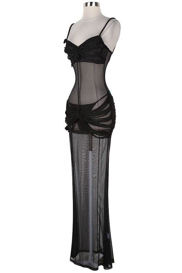 Women's Sheer Mesh Rope Detail Overlay Maxi Dress - photo 4
