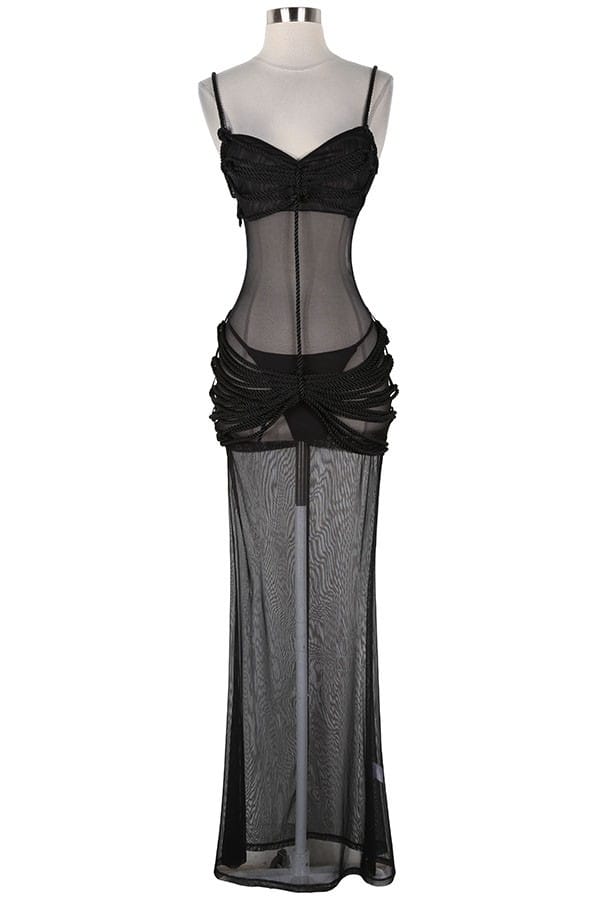 Women's Sheer Mesh Rope Detail Overlay Maxi Dress - photo 3