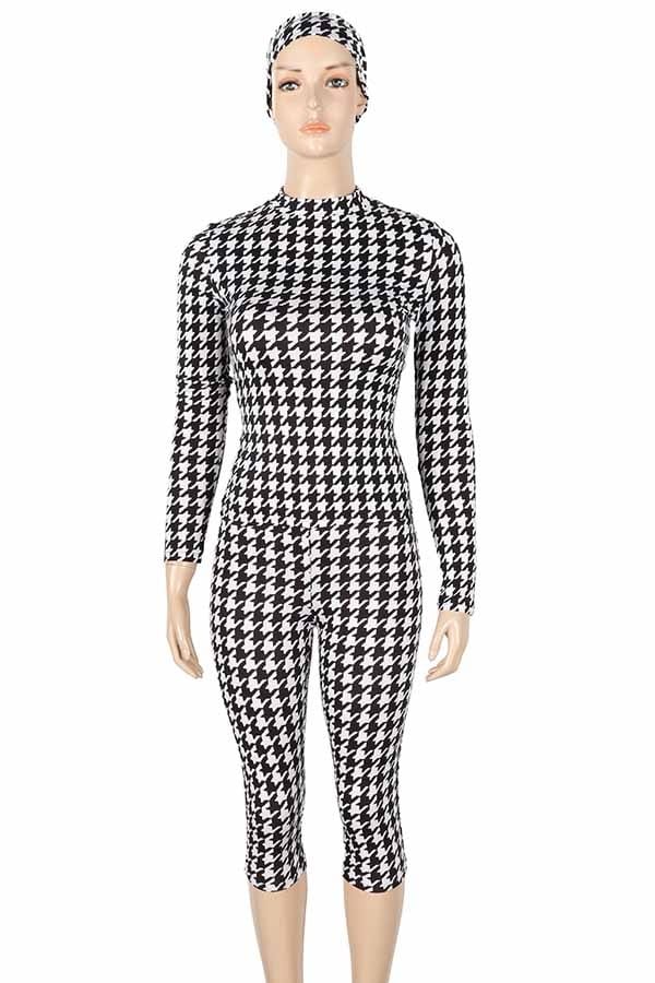 Women's Houndstooth Mock Neck Top & Capri Pants Set - photo 2