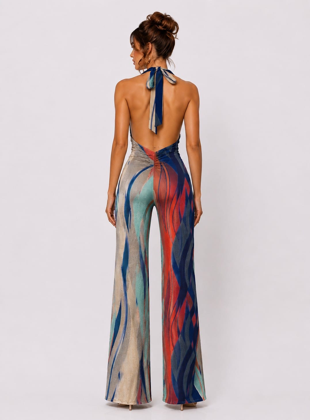 Women's Santorini Muse Abstract Print Halter Jumpsuit – side view
