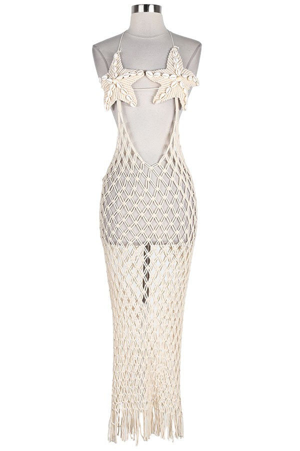 Women's Crochet Star Cup Halter Open-Knit Maxi Dress - photo 4