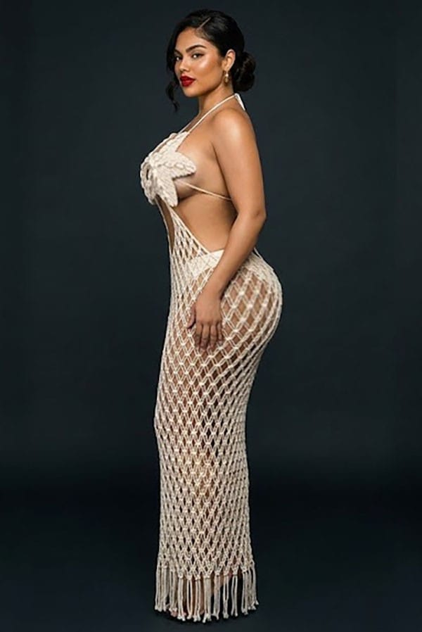Women's Crochet Star Cup Halter Open-Knit Maxi Dress - photo 2