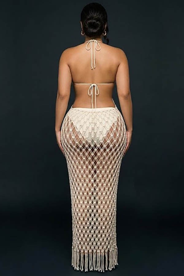 Women's Crochet Star Cup Halter Open-Knit Maxi Dress - photo 3