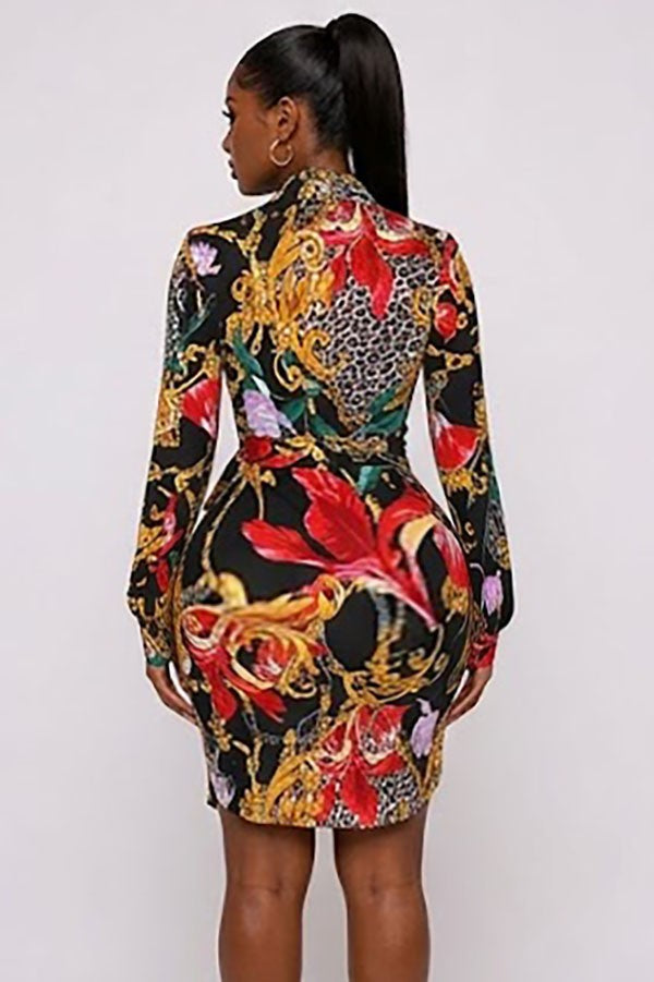 Women's Baroque Leopard Print Long Sleeve Wrap Mini Dress - photo 3