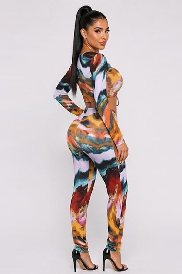 Women's Printed Drawstring Crop Top & Pants Set - photo 2