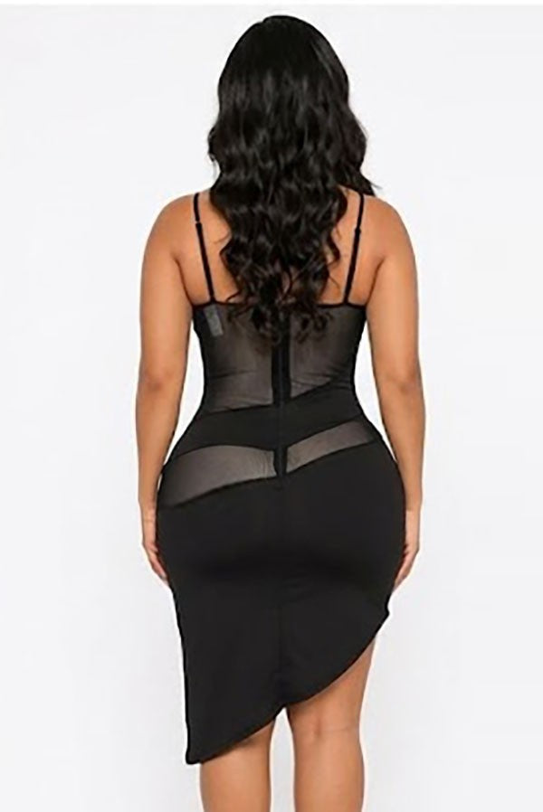 Women's Sheer Mesh Panel V-Neck Bodycon Mini Dress - photo 4