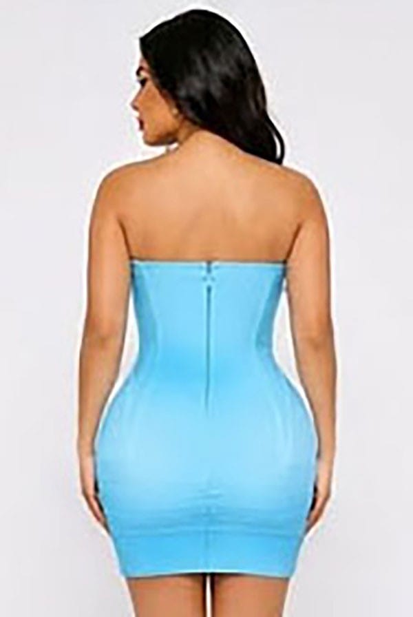 Women's blue strapless lace-up front bandage bodycon mini dress - photo 3