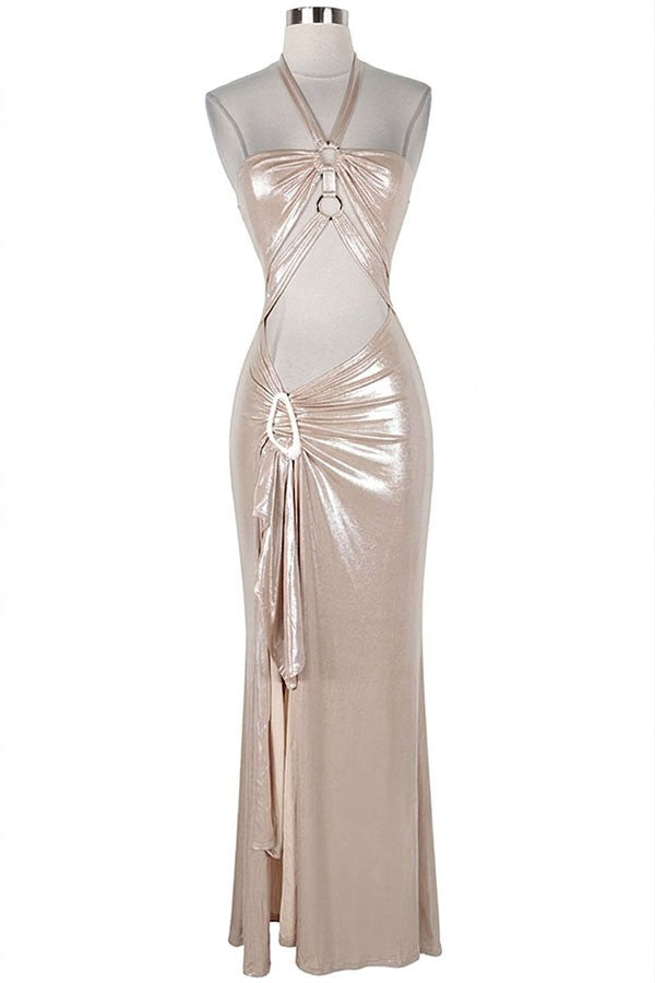 Women's Metallic Halter Ring Cutout Maxi Dress - photo 4