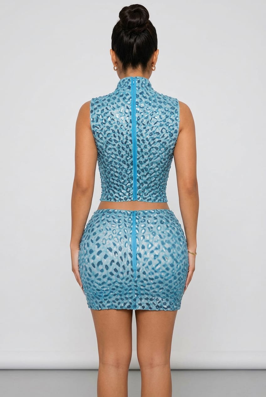 Women's Sequin Mock Neck Crop Top & Mini Skirt Set - photo 3