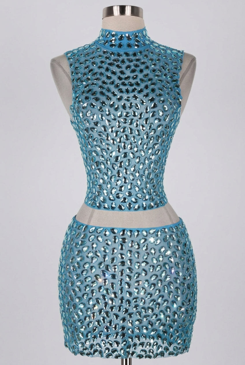 Women's Sequin Mock Neck Crop Top & Mini Skirt Set - photo 4