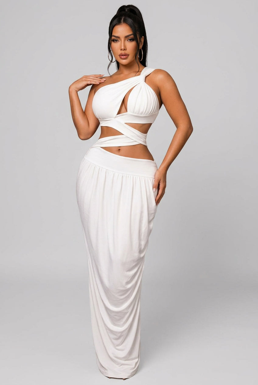 Women's One-Shoulder Cutout Bodycon Maxi Dress