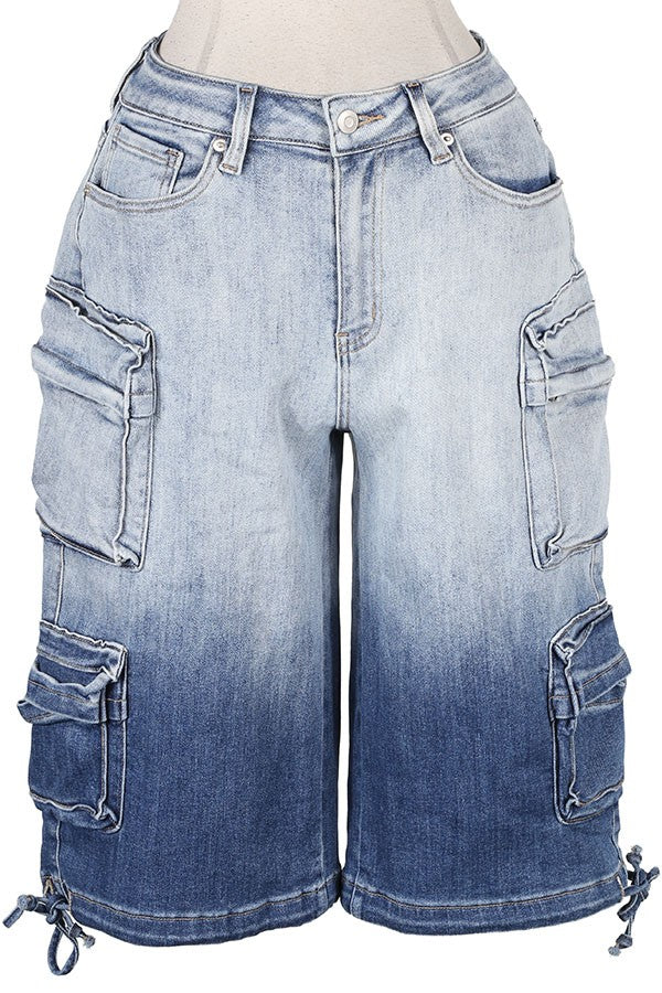 Women's Ombre Wash Cargo Denim Bermuda Shorts - photo 4