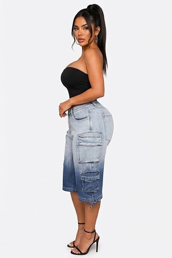 Women's Ombre Wash Cargo Denim Bermuda Shorts - photo 2